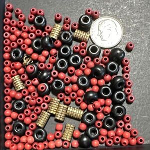 18.  Black & Brick Red Glass Beads With Goldtone Plastic Spacers